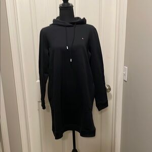 71. Tommy Hilfiger Medium Fleece Black Hoodie Dress embroidered sleeve